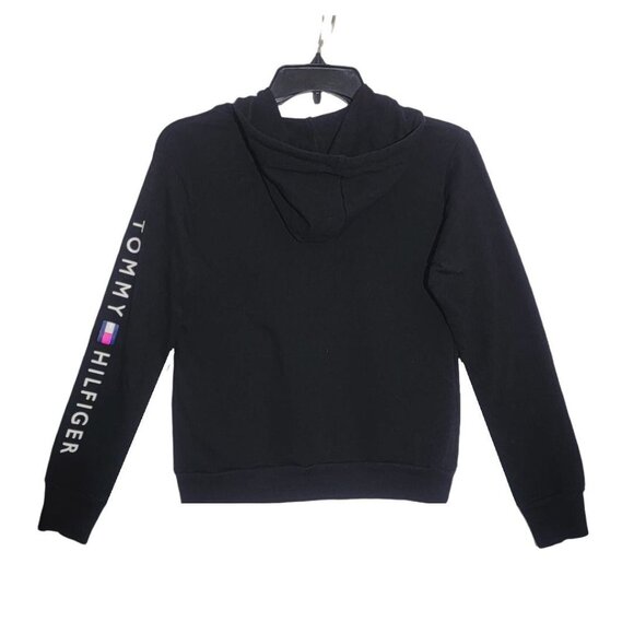 ✨SPORT Tommy Hilfiger Size XS Women Hoodie Black Pullover logo Cotton no pockets - Picture 2 of 4